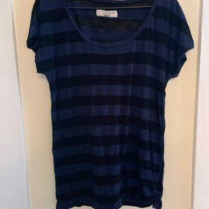 Aerie Black and Blue Striped T-Shirt Dress with Knot Medium